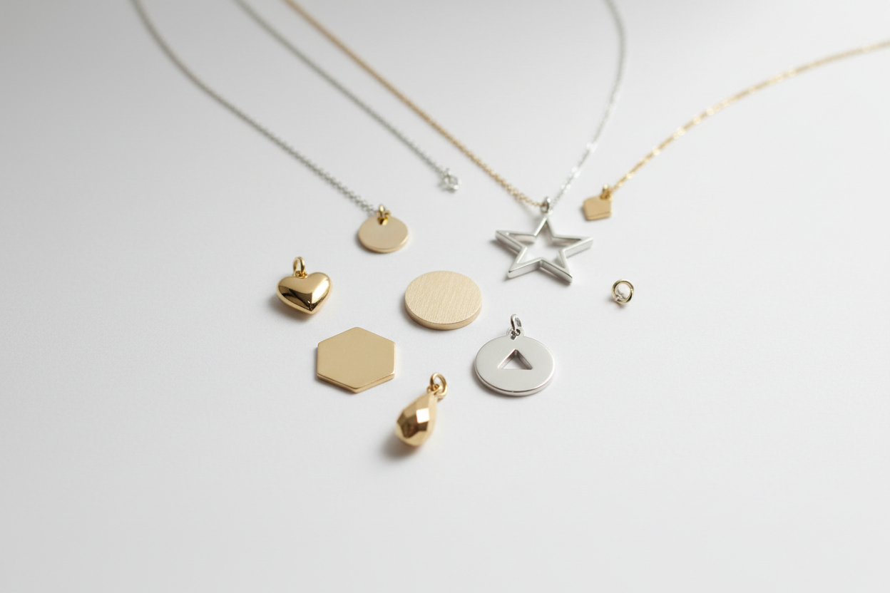 Pandantive decorative olmarkt – suflate cu aur 18k și argint, inimi, stele și forme geometrice