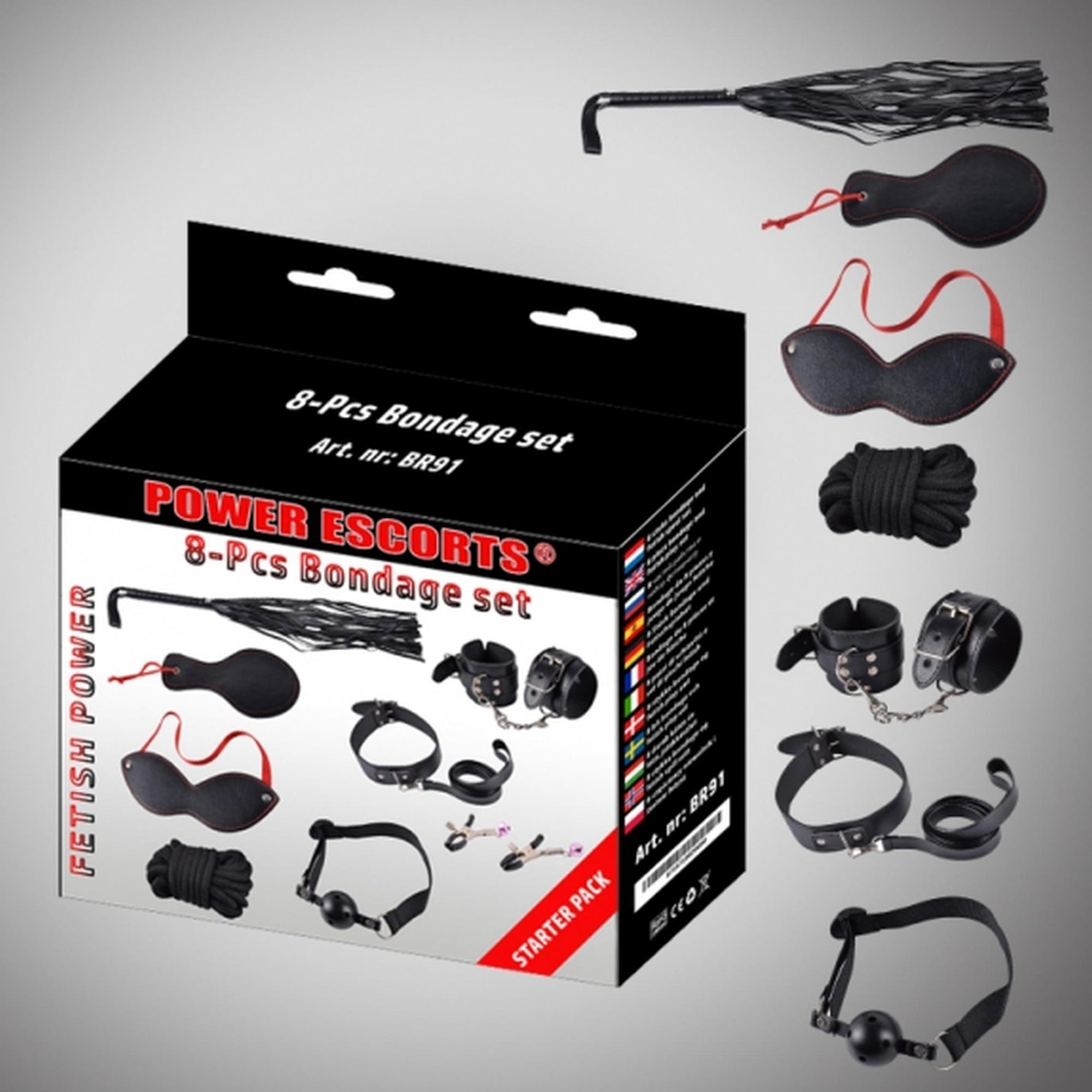 Set de bondage Power Escorts cu 8 piese, negru