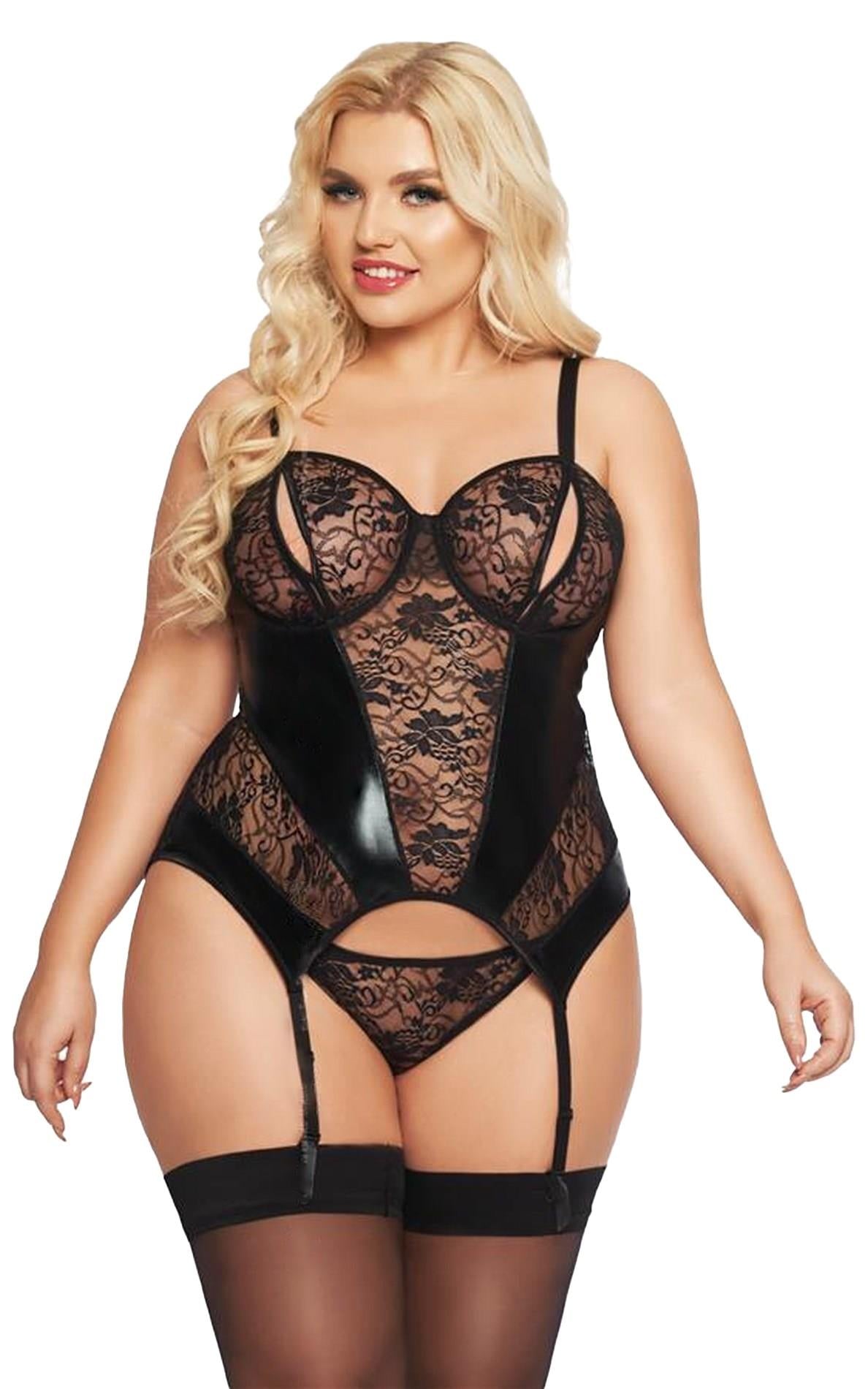 Corset erotic cu aspect ud Jessica SoftLine Collection, negru, 2XL