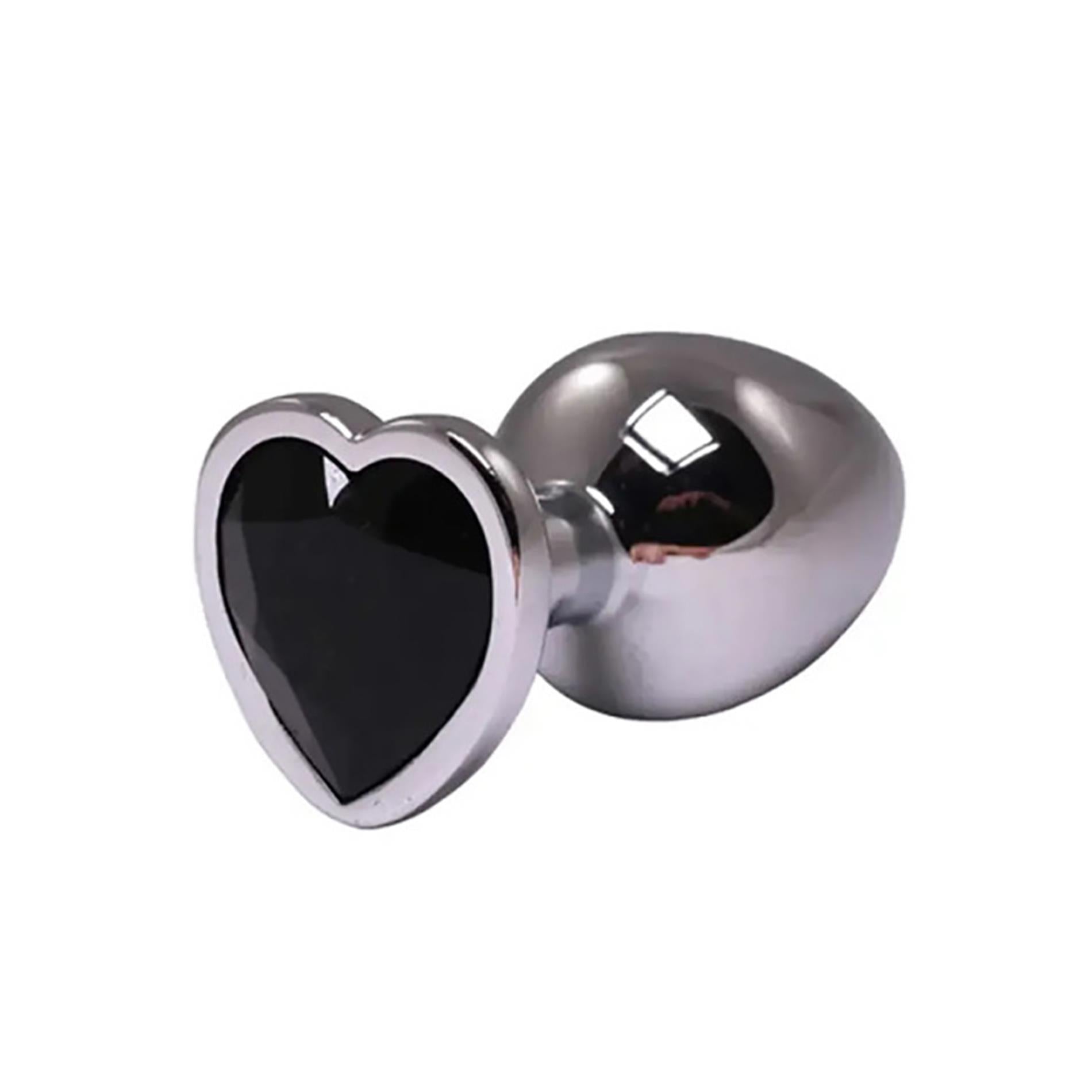 Plug anal cu inimă mică din argint și cristal negru Fantasy 7 cm