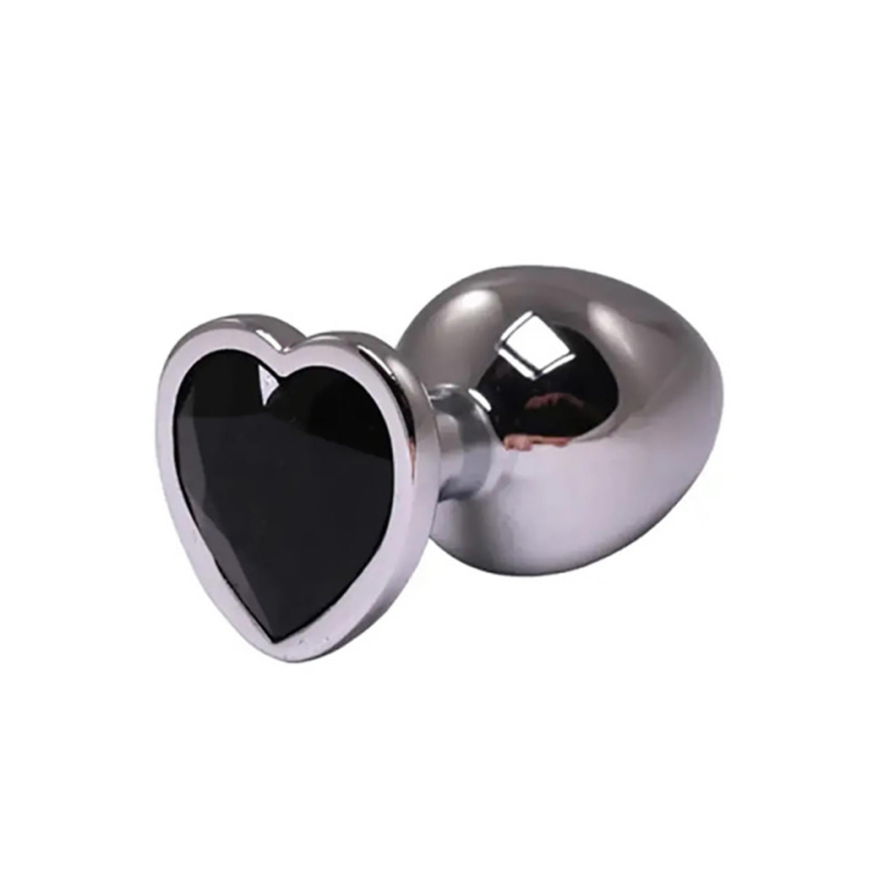 Plug anal cu inimă mică din argint și cristal negru Fantasy 7 cm