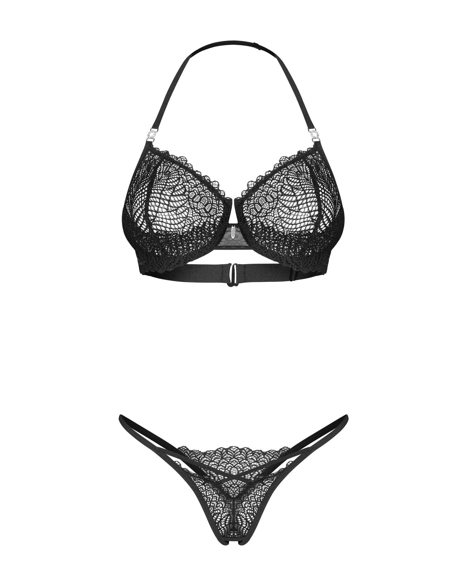 Set lenjerie intimă Iliosa cu dantelă deschisă, negru Obsessive 2XL/3XL
