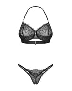 Set lenjerie intimă Iliosa cu dantelă deschisă, negru Obsessive 2XL/3XL
