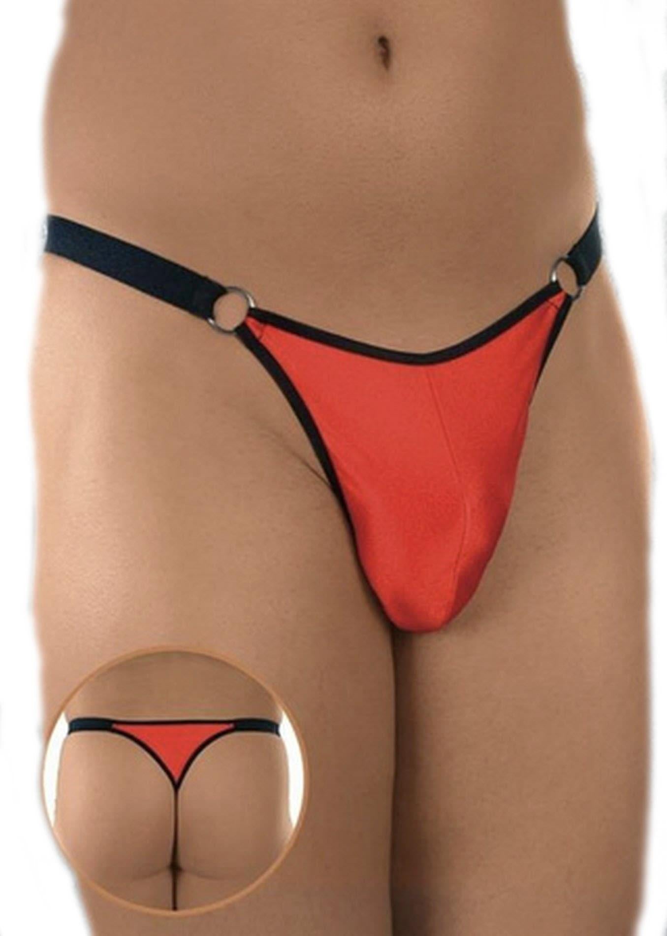 Tanga sexy bărbătească SoftLine roșu și negru, mărimea S/L
