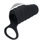 Husă vibratoare din silicon striat Levelz cu inel, neagră, 4,3 cm