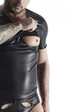 Tricou Regnes Fetish Planet pentru bărbați, aspect umed, negru, L, cu acces la sâni