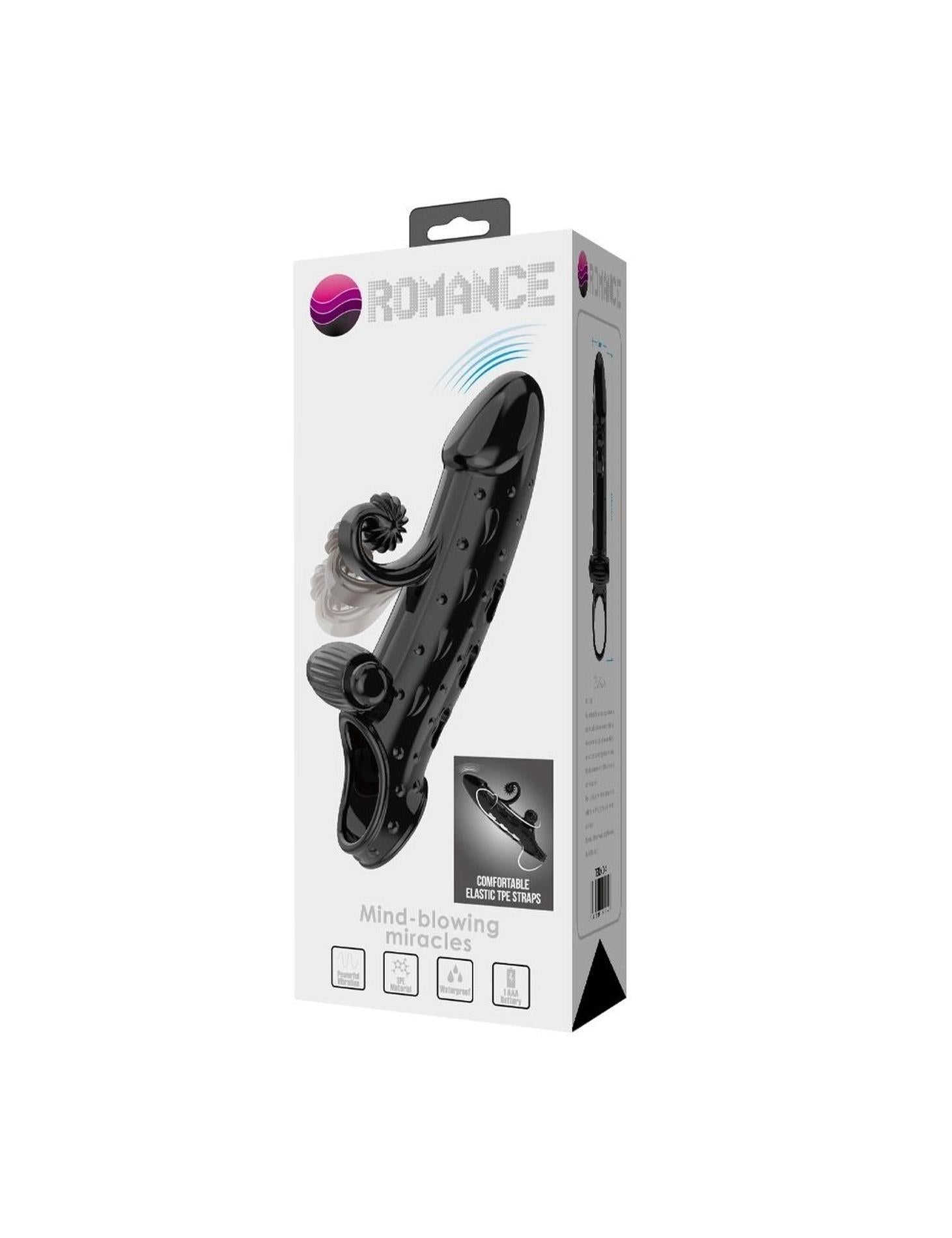 Extensor vibrant pentru penis Romance, negru, realist