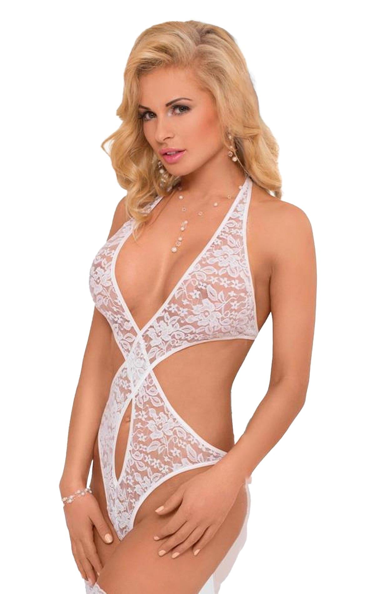 Body Silvia din dantelă, alb, mărime M/L, colecția SoftLine