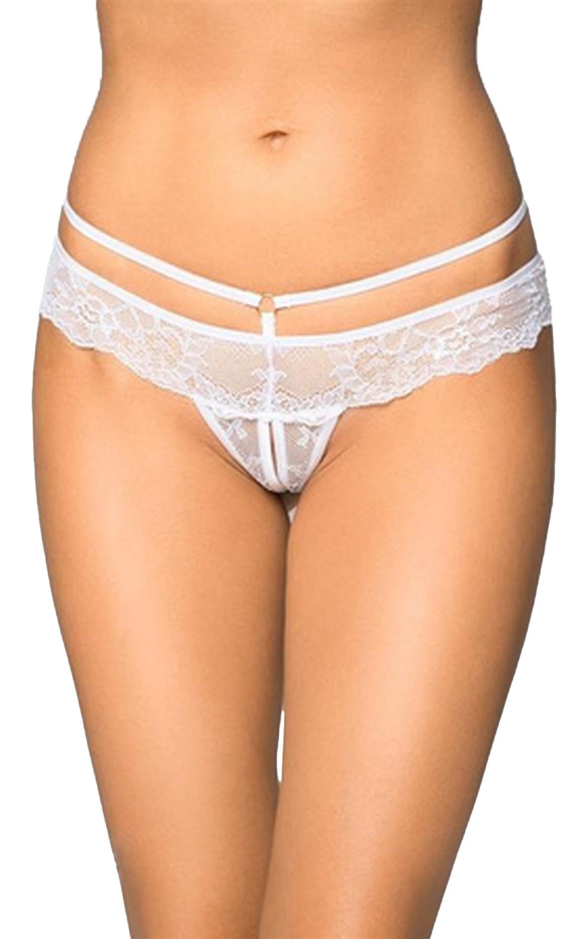 Tanga SoftLine 2475 din dantelă cu decupaj, alb M/L