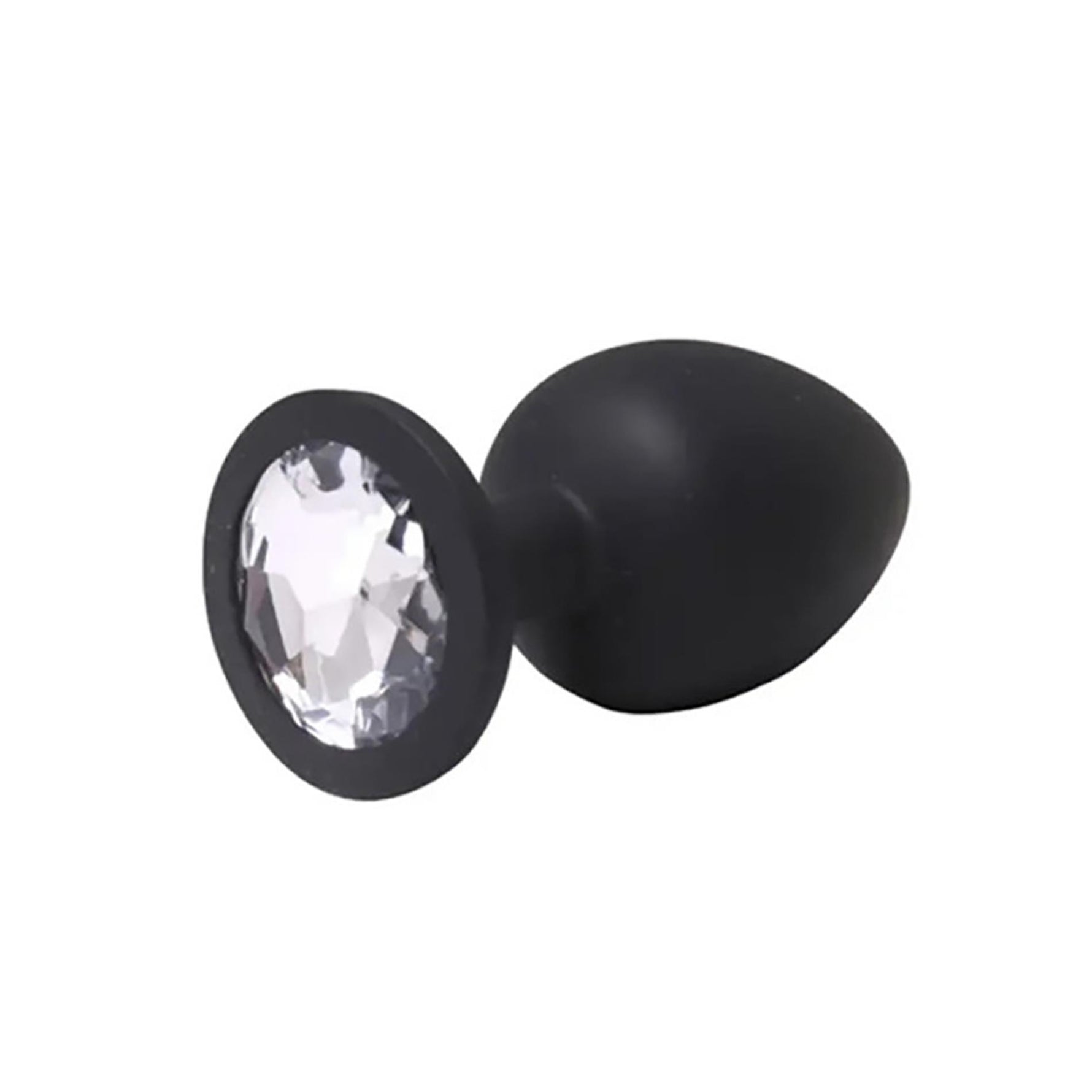 Dop anal din silicon negru, mediu, cu cristale albe Fantasy, 8 cm