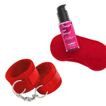 Set Crushious: Manșete cu velcro, bandă de satin și lubrifiant cu căpșuni