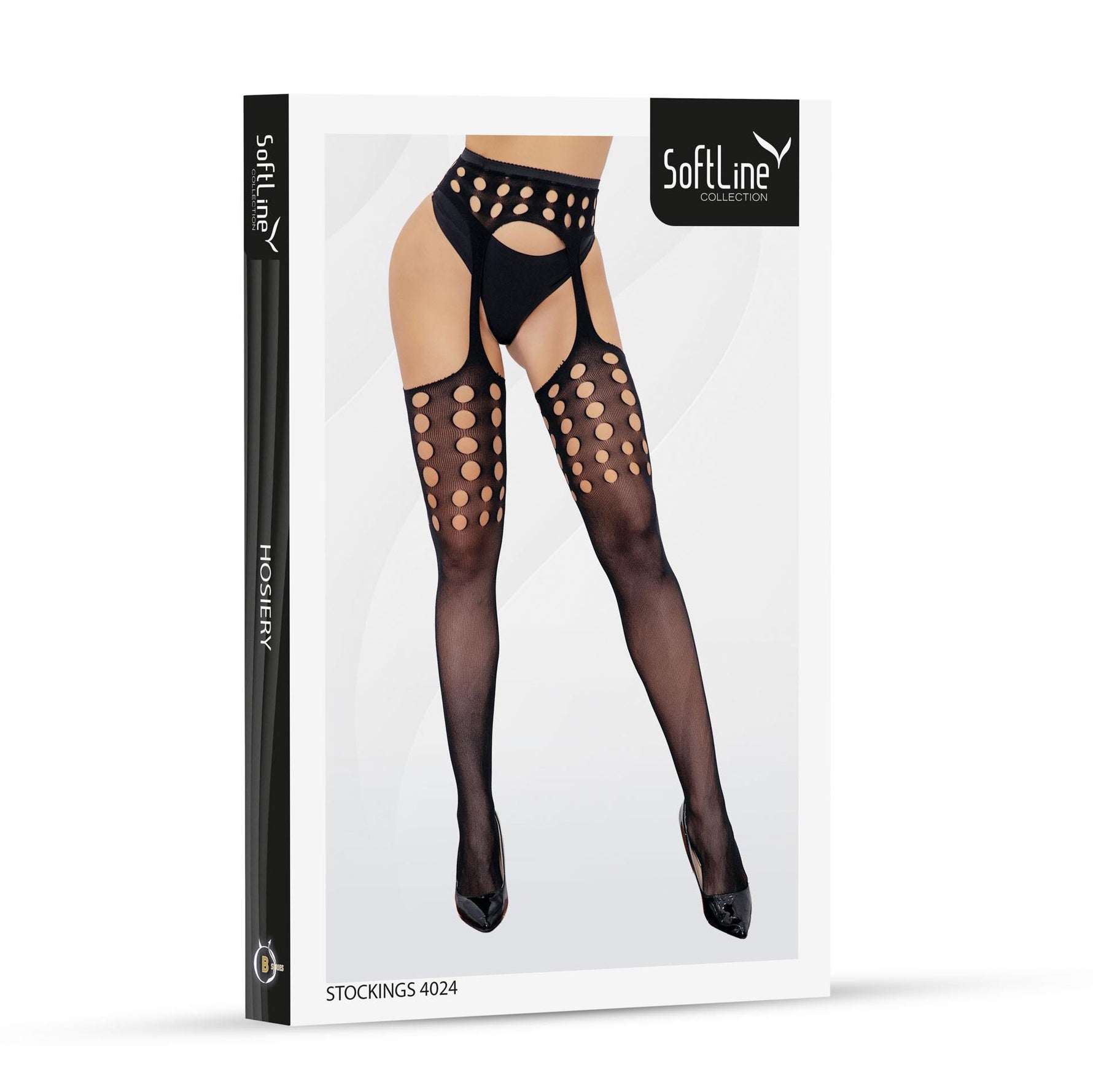 Ciorapi erotici cu decupaje și curea imitație, negri, mărime universală SoftLine