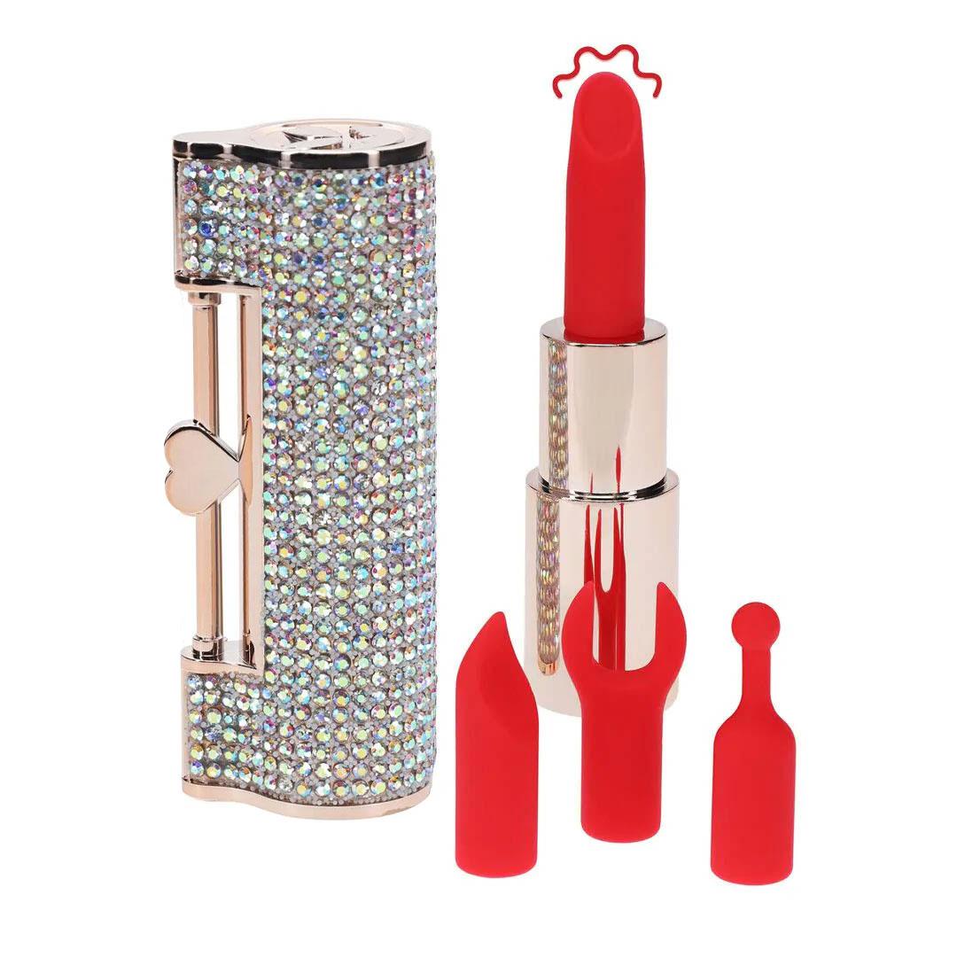 Vibrator Loveline cu ruj iridescent și accesorii