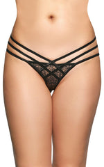 Tanga SoftLine din dantelă cu diamante negre M/L
