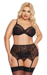 Set de lenjerie intimă din dantelă SoftLine Collection cu șireturi, negru, XL