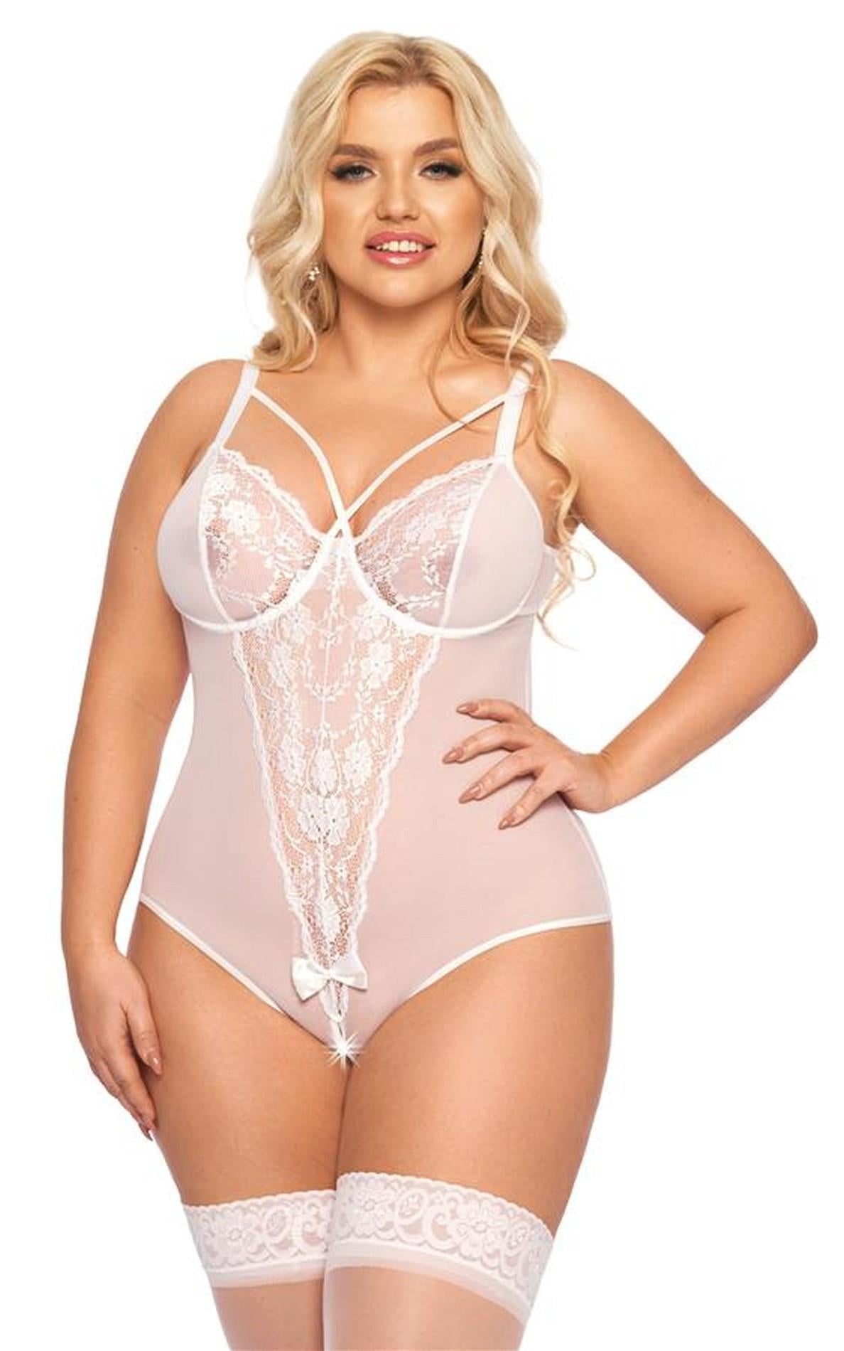 Body Amanda SoftLine din dantelă, alb, XL