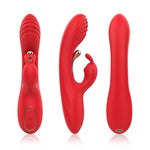 Vibrator Crazy Horse USB cu trei puncte, 22 cm, tip iepuraș roșu