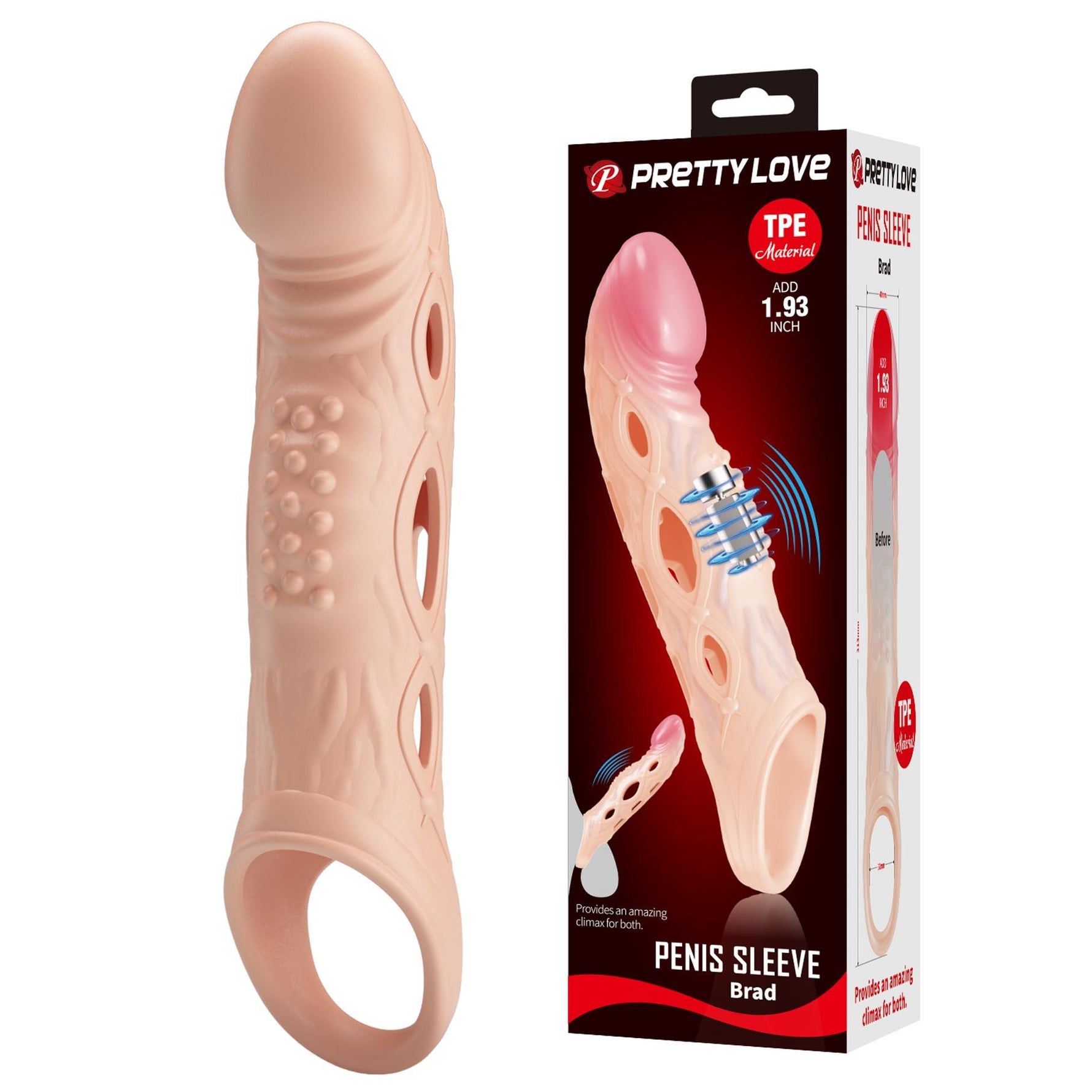 Manșon vibrant pentru penis Pretty Love BRAD cu buclă