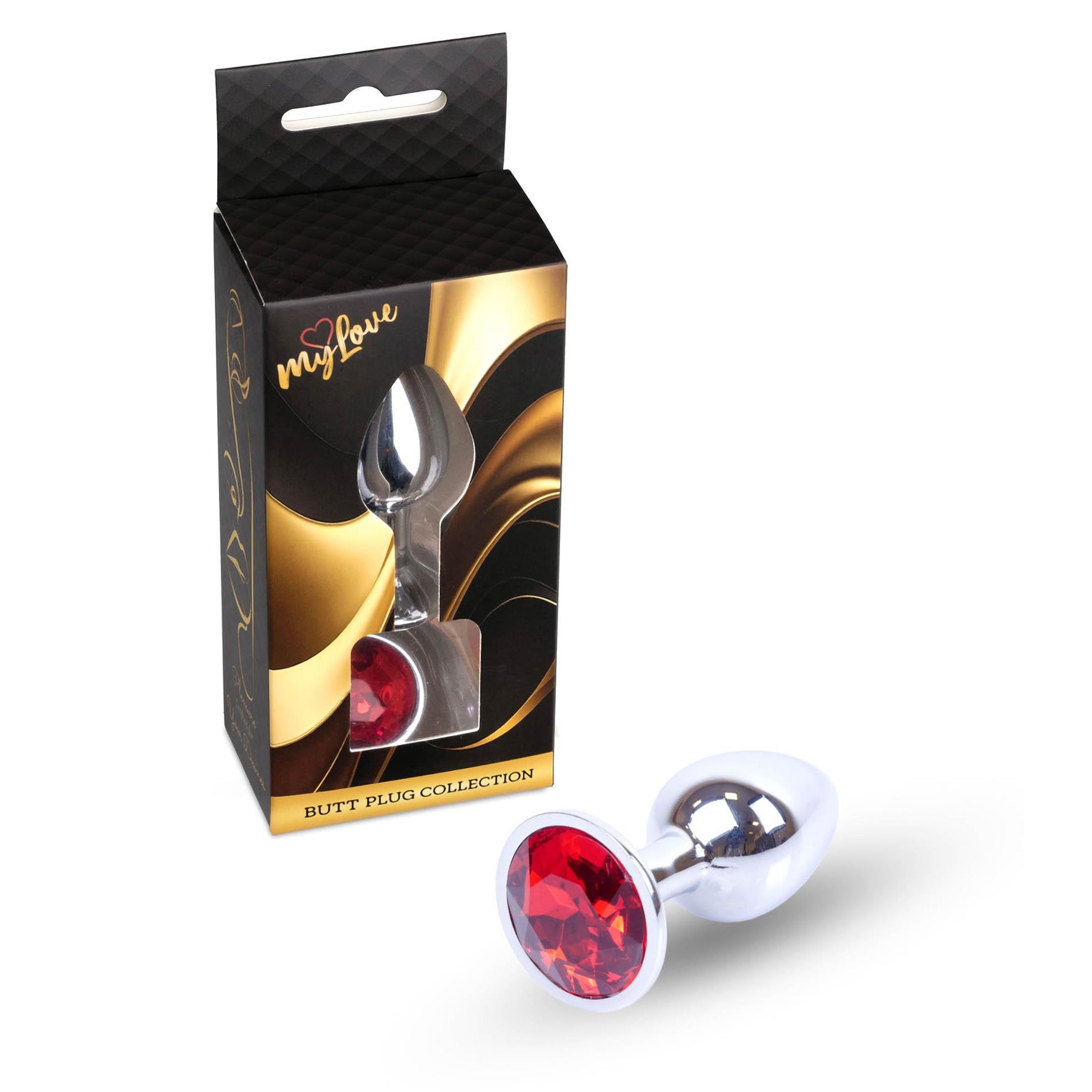 Bijuterii anale din argint MyLove Toys cu diamant roșu 7 cm