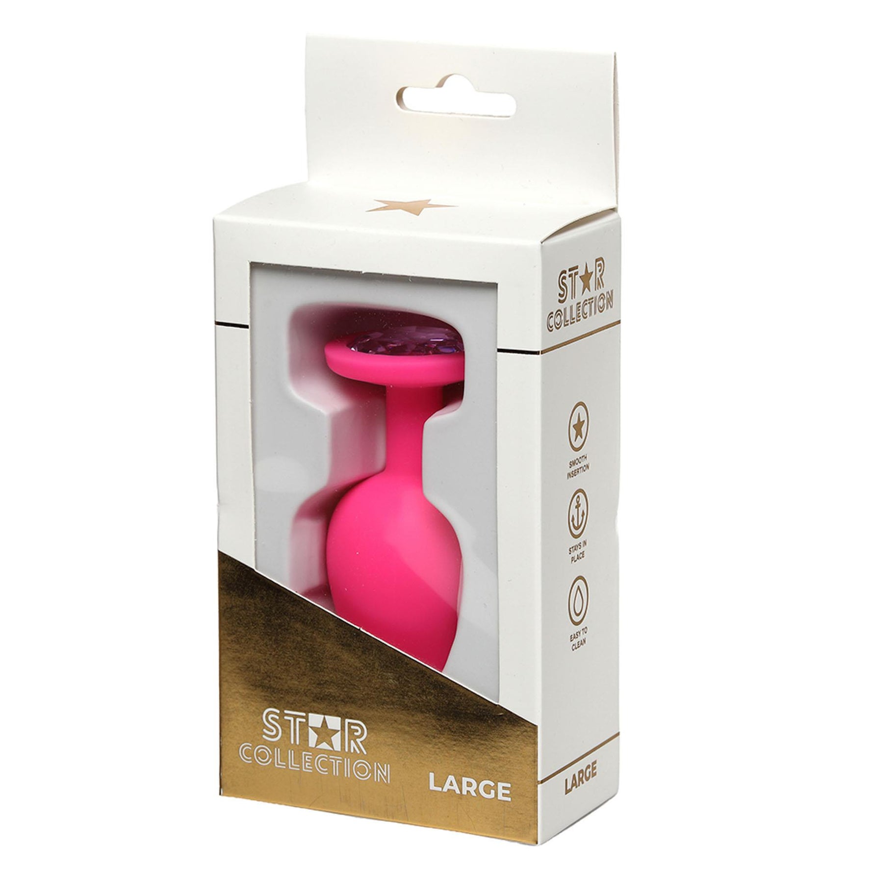 Plug anal din silicon Star Collection roz L 10cm cu piatră