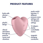 Stimulator Clitoridian Satisfyer Cutie Heart, Silicon Roșu Aprins, USB