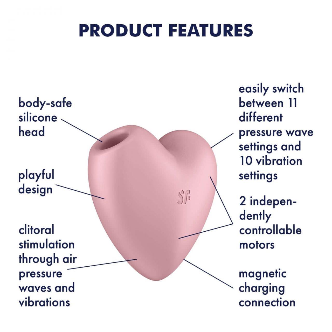 Stimulator Clitoridian Satisfyer Cutie Heart, Silicon Roșu Aprins, USB