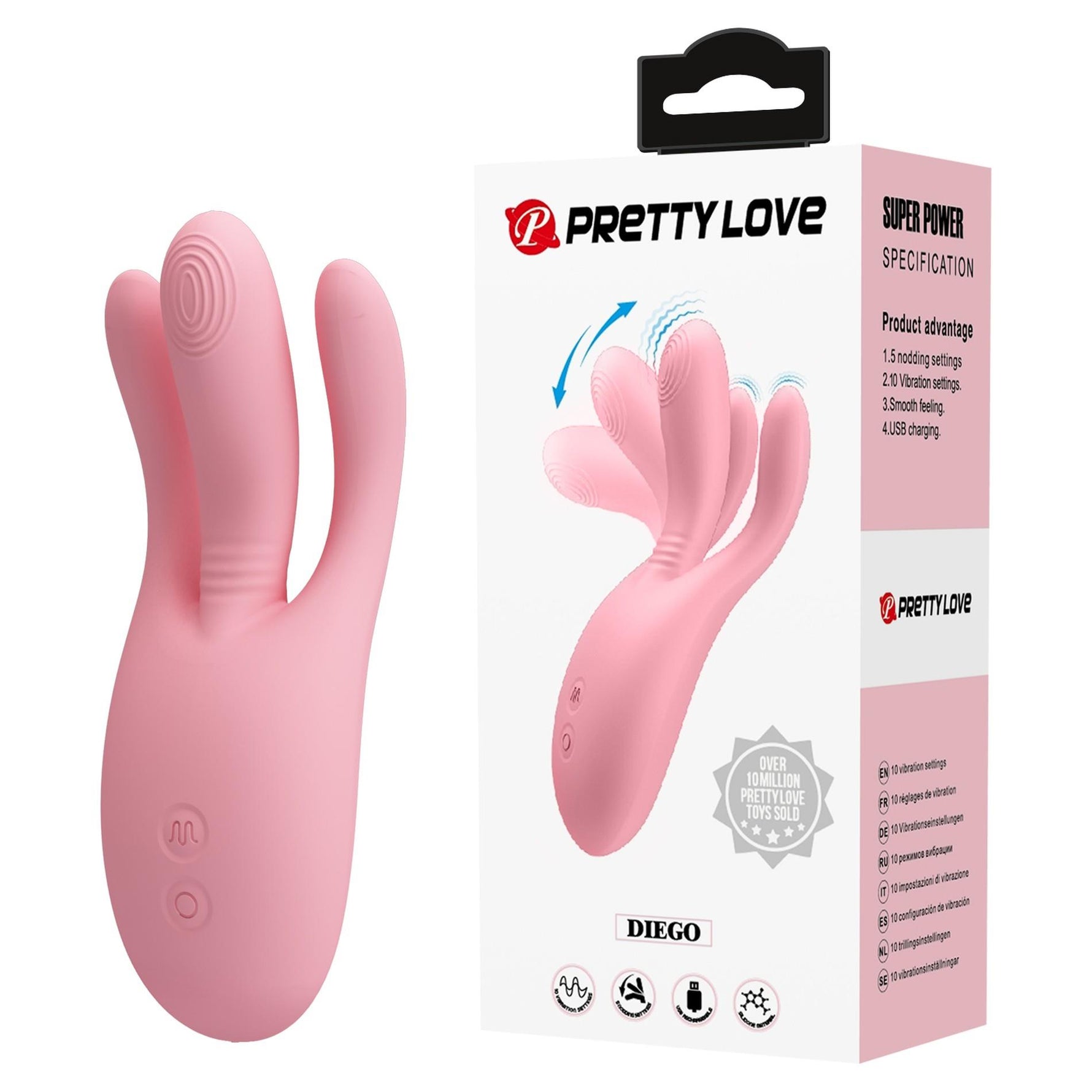 Vibrator Diego Pretty Love cu 10 funcții de vibrație și 5 funcții de înclinare a capului