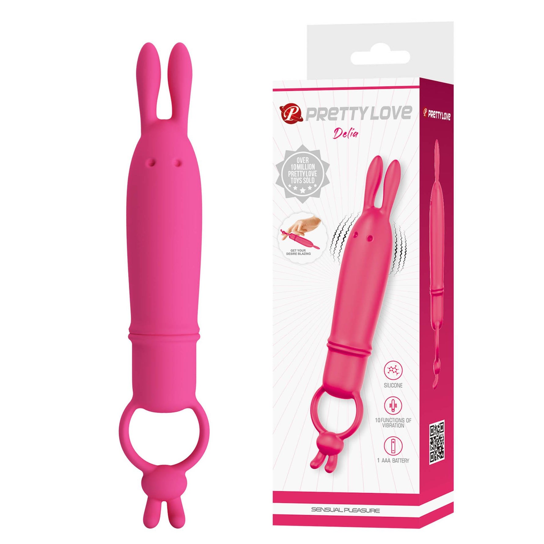 Vibrator Pretty Love Delia din silicon pentru iepure, 10 moduri, impermeabil, AAA