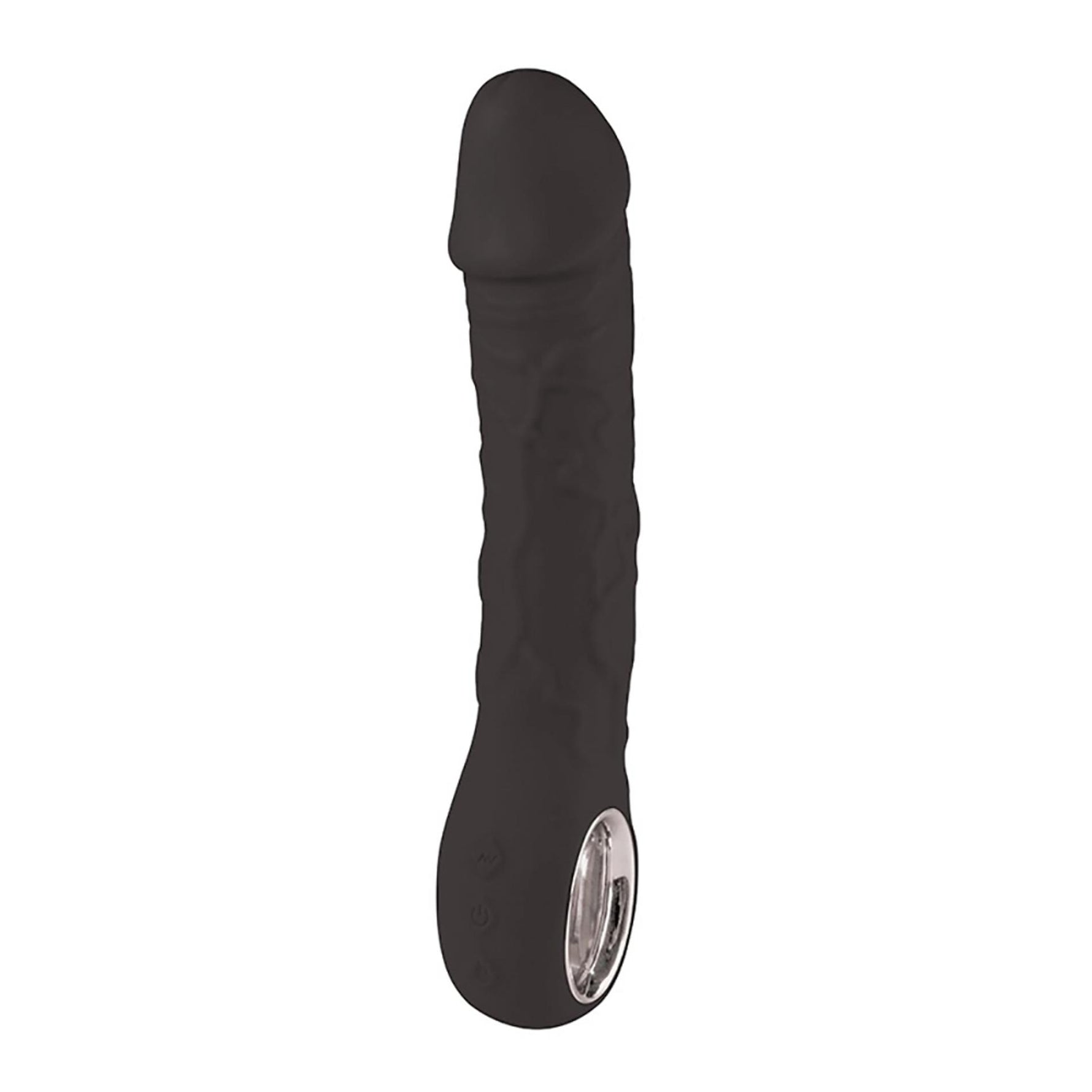 Vibrator realist fantezie, silicon negru, 22 cm, USB cu încălzire