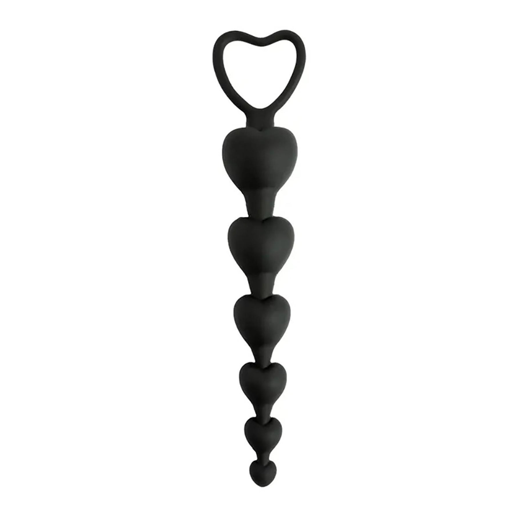 Mărgele anale Fantasy cu inimioare din silicon, negre, 18 cm