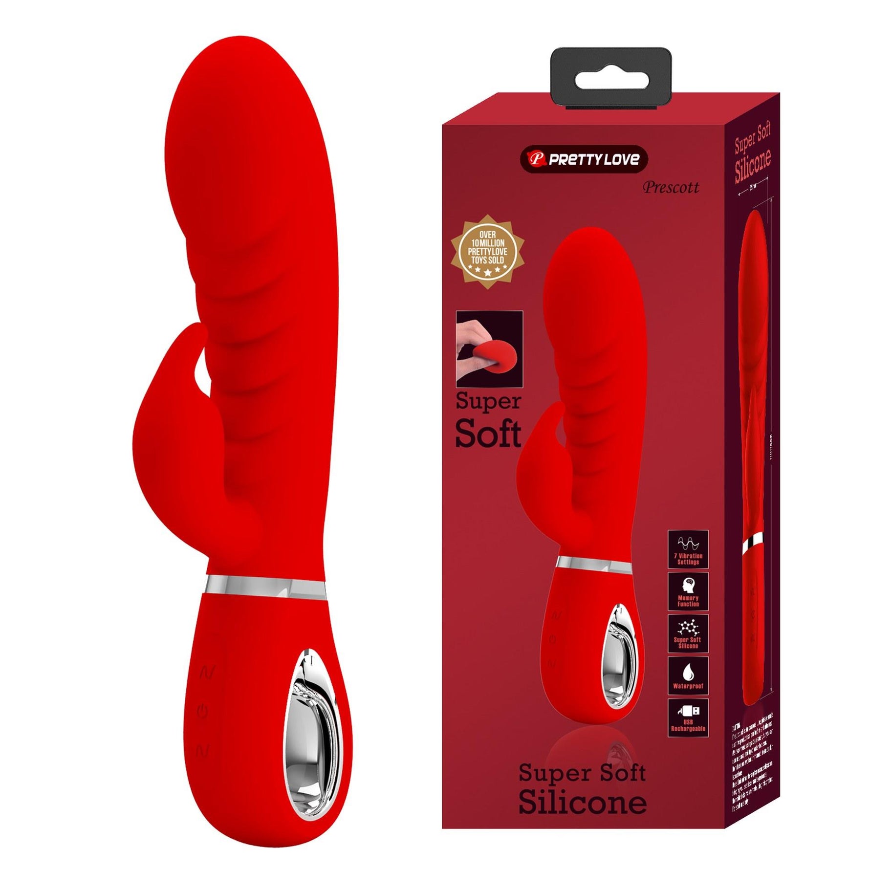 Vibrator Pretty Love Prescott Bunny Roșu cu 7 Funcții