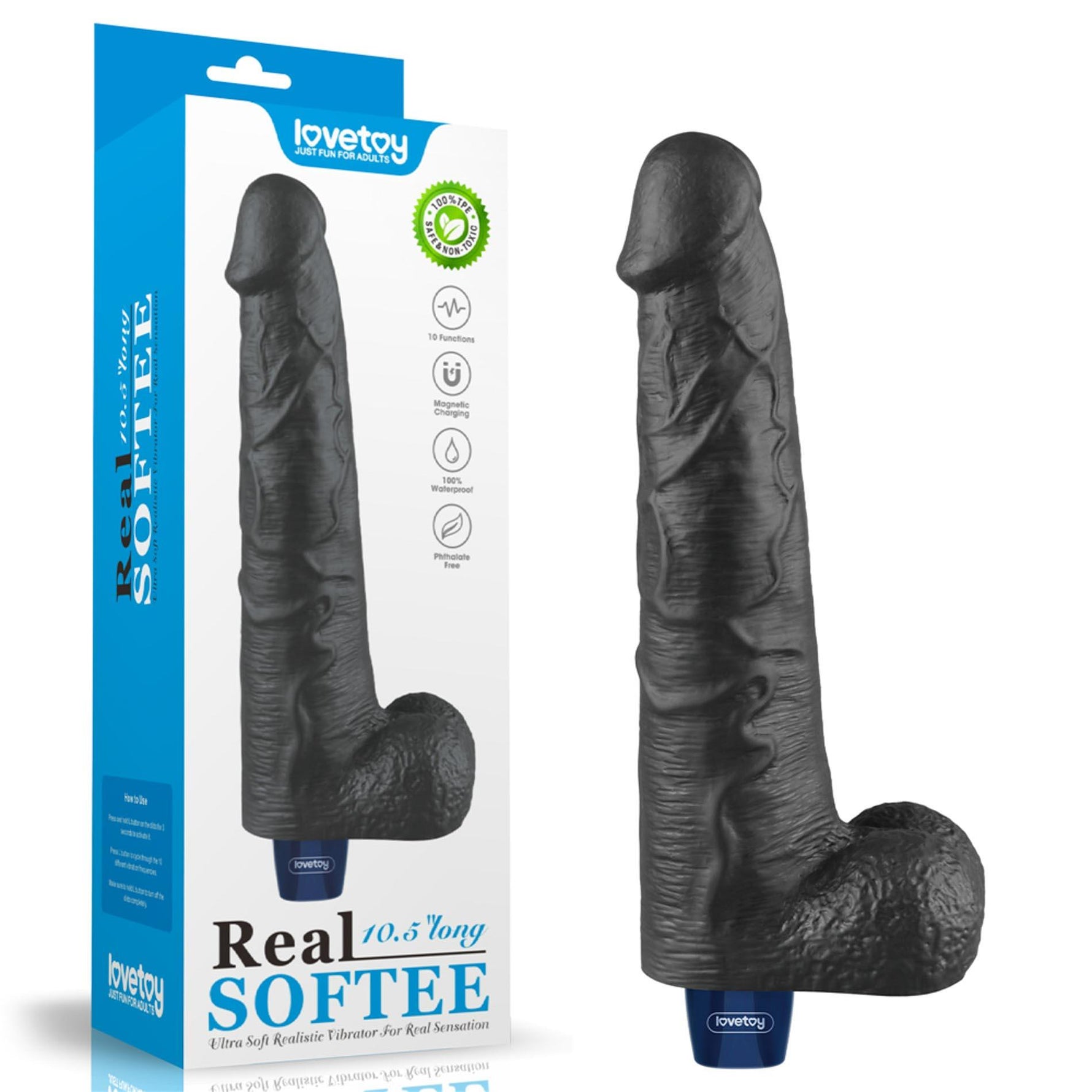 Dildo vibrant realist Lovetoy TPE negru 27cm reîncărcabil