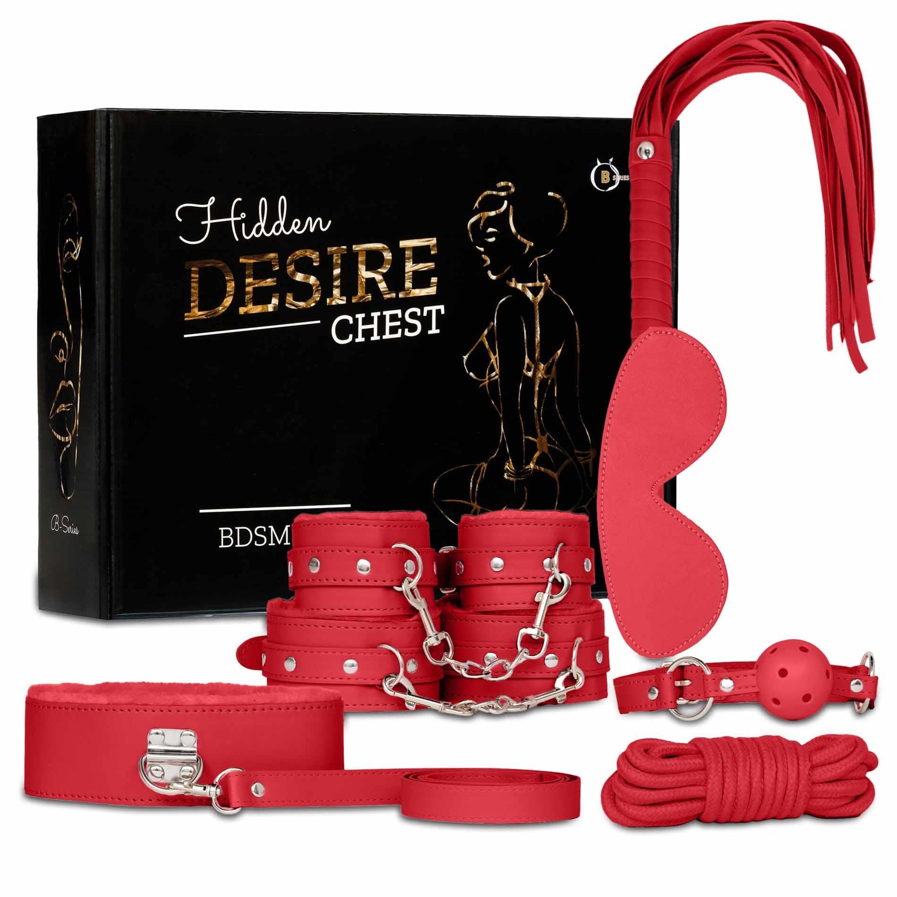 Set de bondage Fetish Seria B Roșu, 8 piese