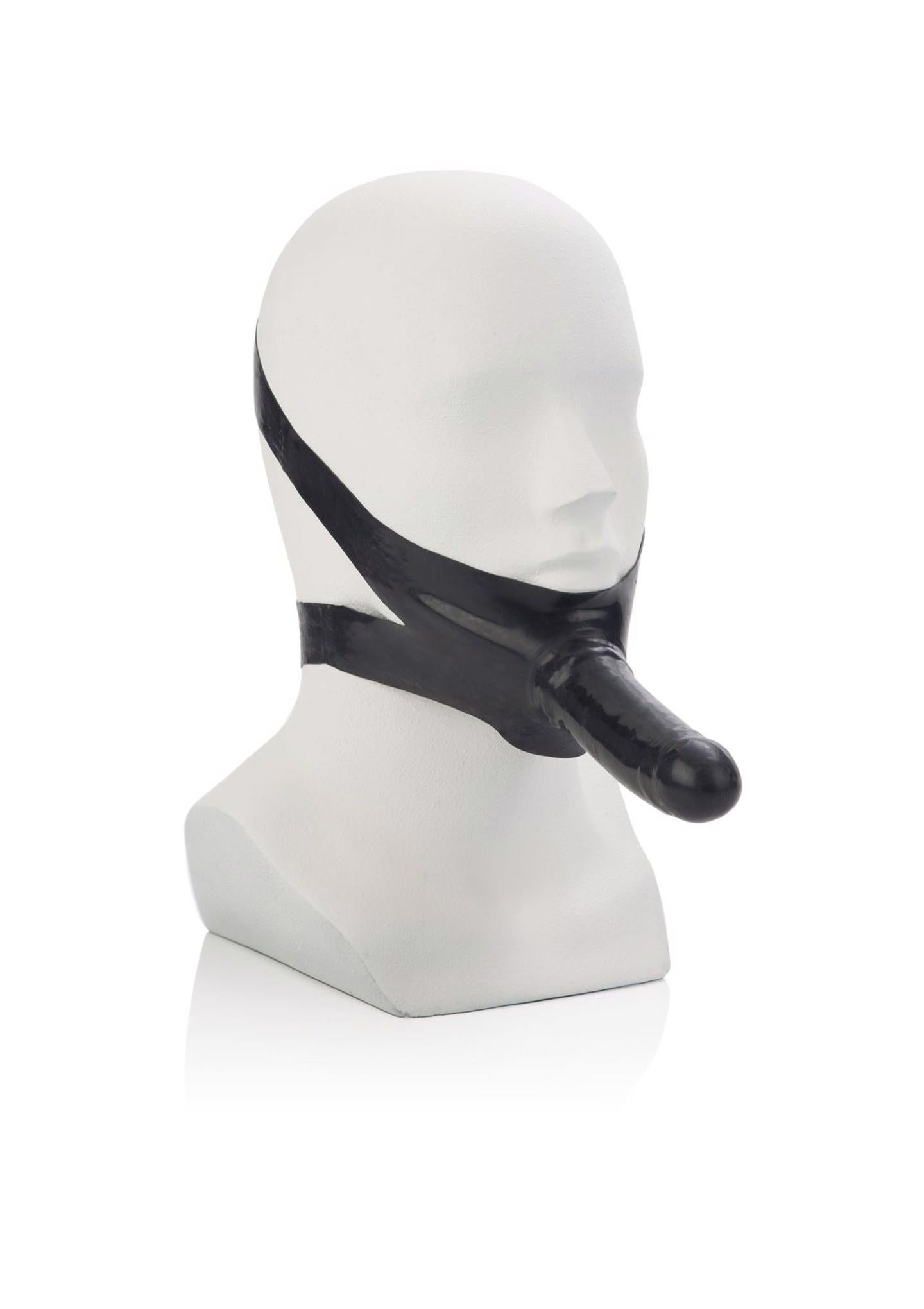 Dildo gag din latex The Accommodator, negru, 14 cm, cu vibrații