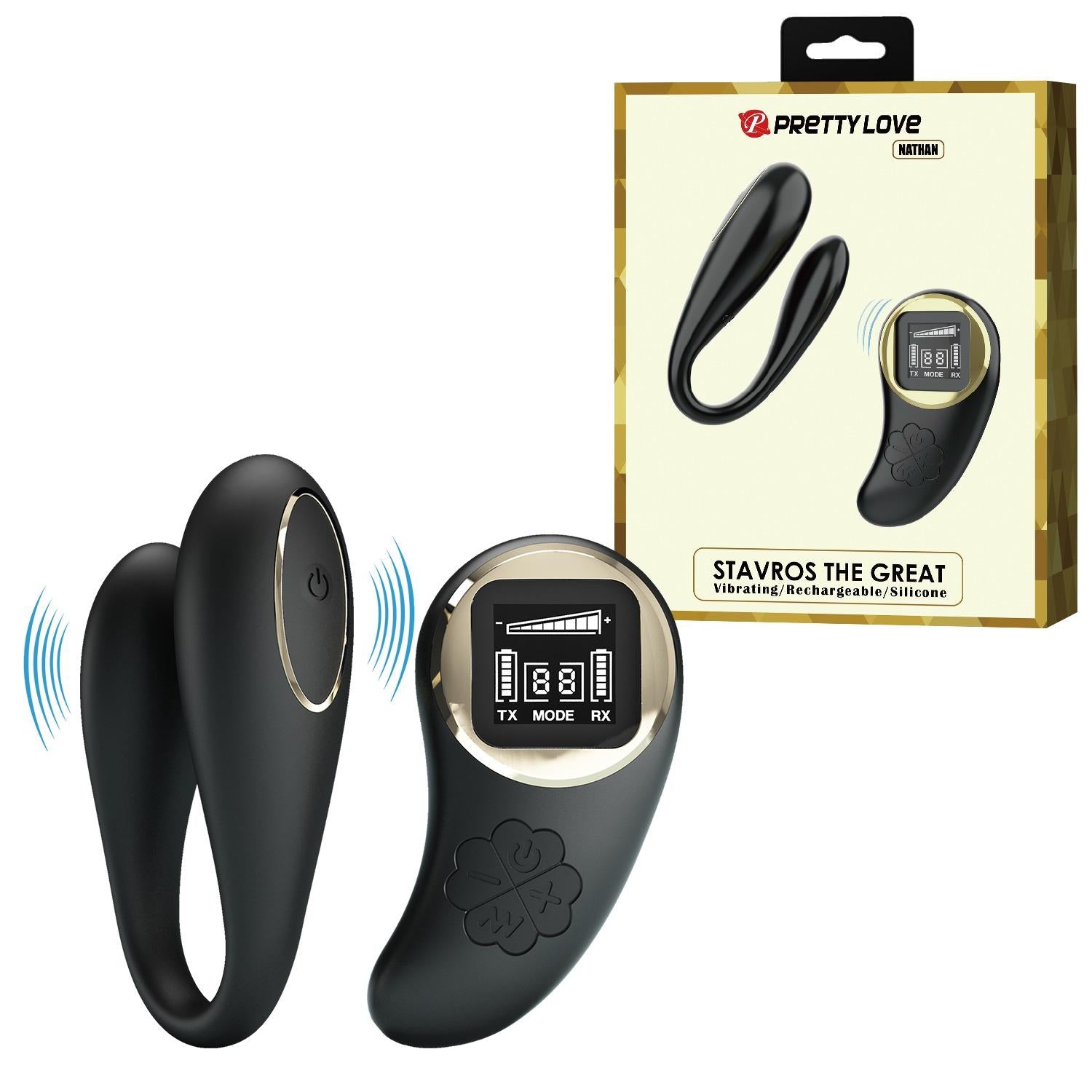 Vibrator dublu Pretty Love Nathan cu telecomandă, 10 moduri, silicon, USB