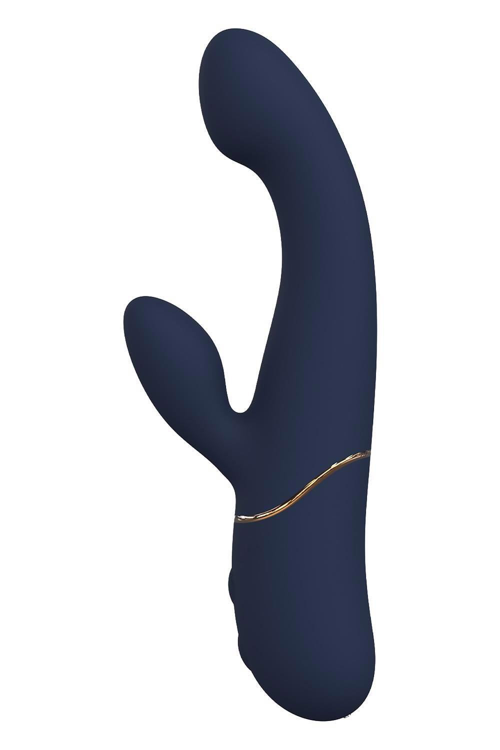 Vibrator Hestia Duo Bunny, albastru închis, silicon, USB, 21 cm, Dreamtoy