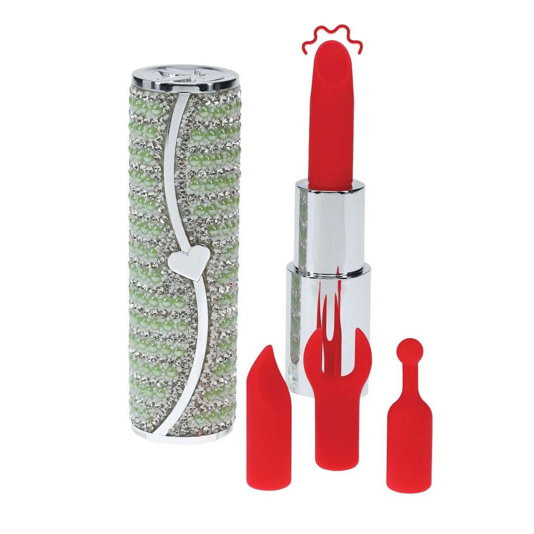 Vibrator mini ruj Loveline verde cu 4 vârfuri USB