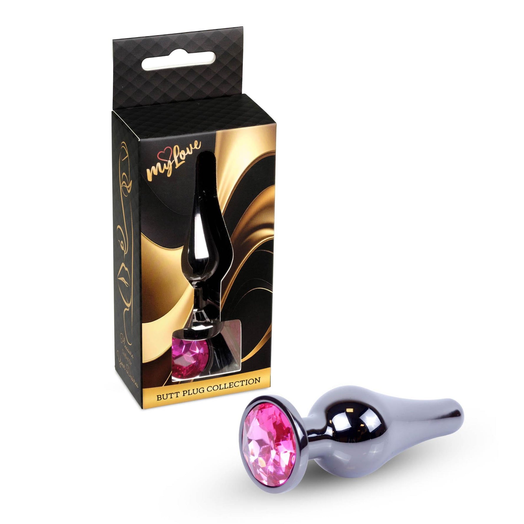 Bijuterii anale din oțel MyLove Toys de 9,5 cm cu diamant roz