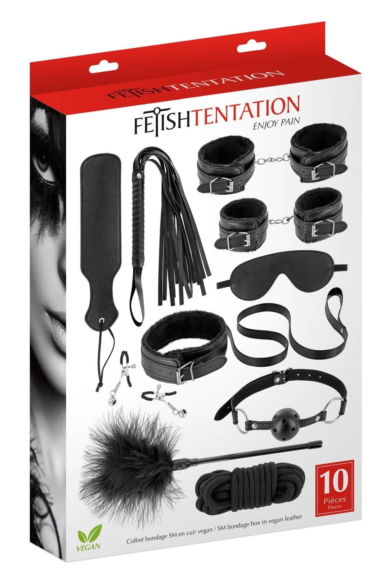 Kit de bondage Fetish Tentation din piele vegană cu 10 piese