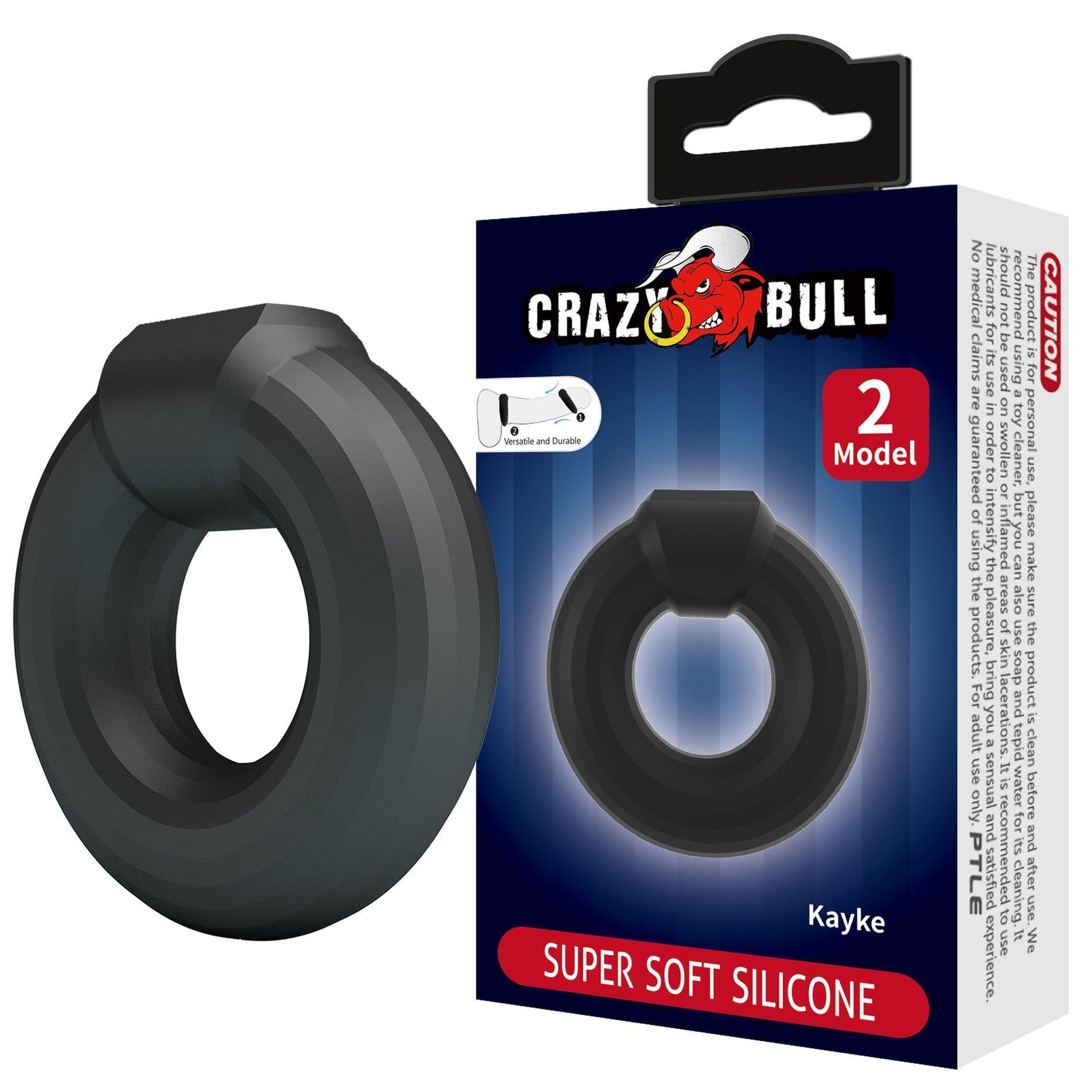Inel pentru penis KAYKE Crazy Bull, din silicon super moale și impermeabil