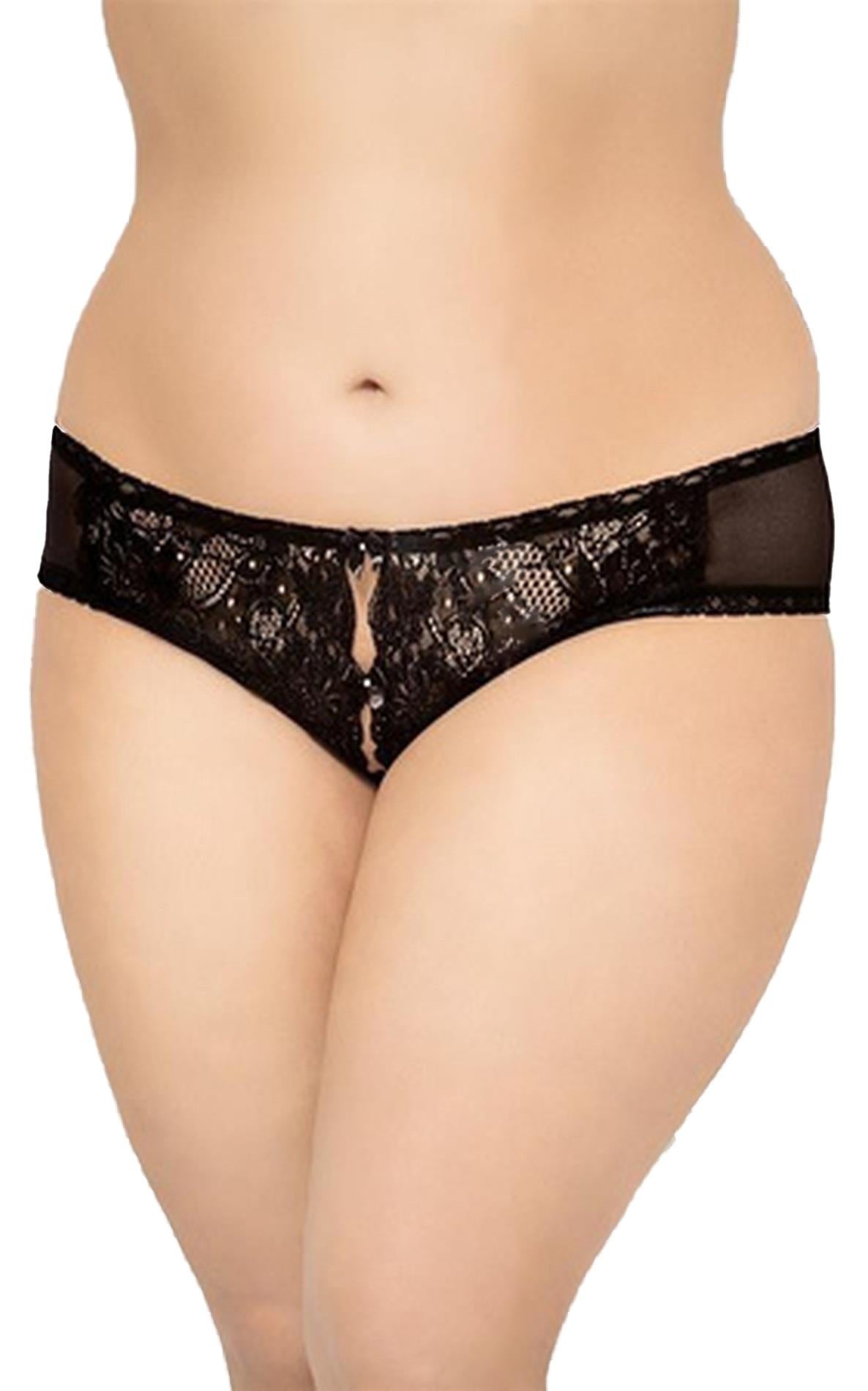 SoftLine 2469 Tanga din plasă din dantelă mărime mare, negru, 2XL