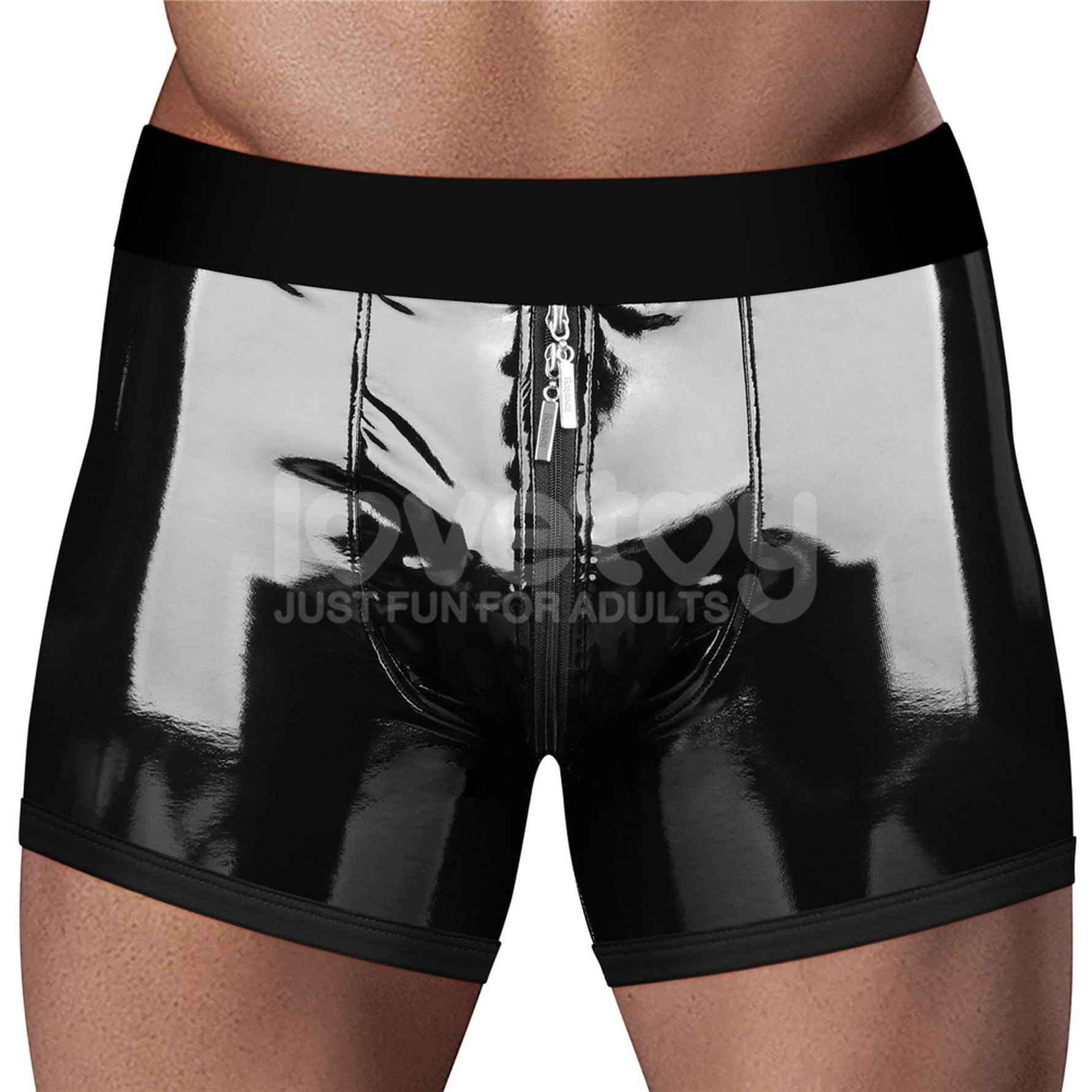 Pantaloni scurți Chic Lovetoy cu strap-on negri, talie 81-89 cm