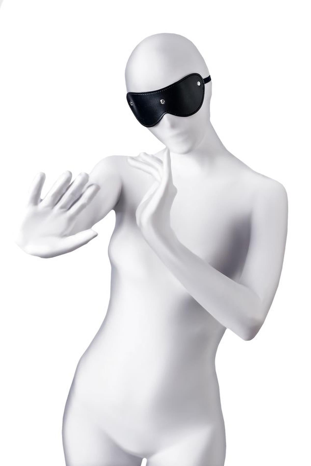 Mască BDSM Anonymous din piele PU neagră 24 cm