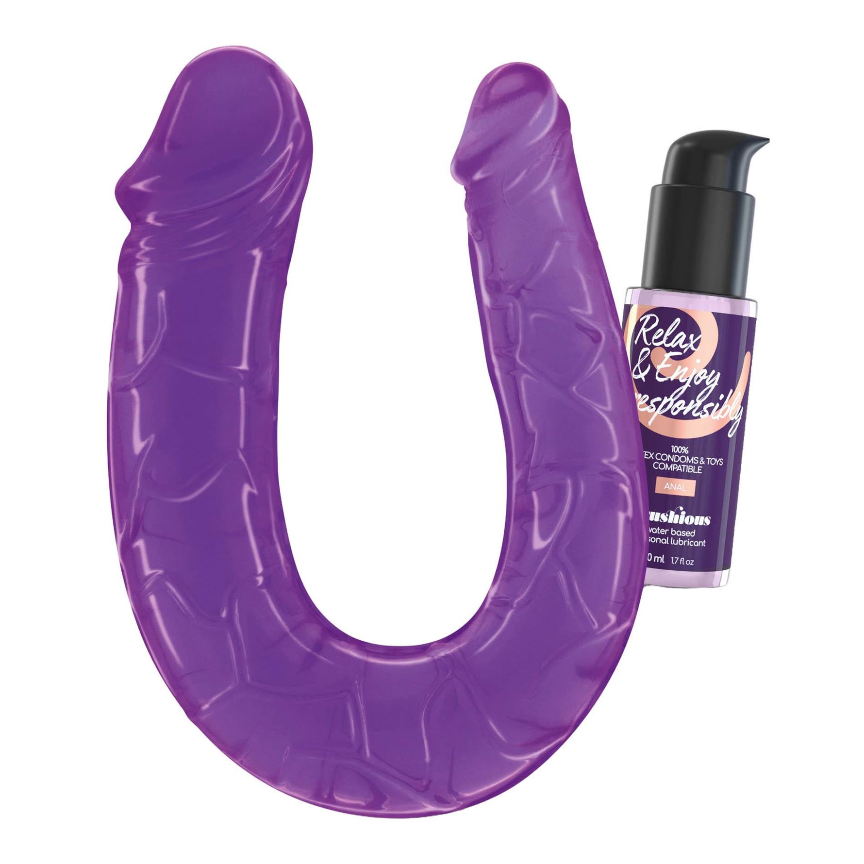 Dildo dublu Crushious Deep Diver violet cu lubrifiant 50ml