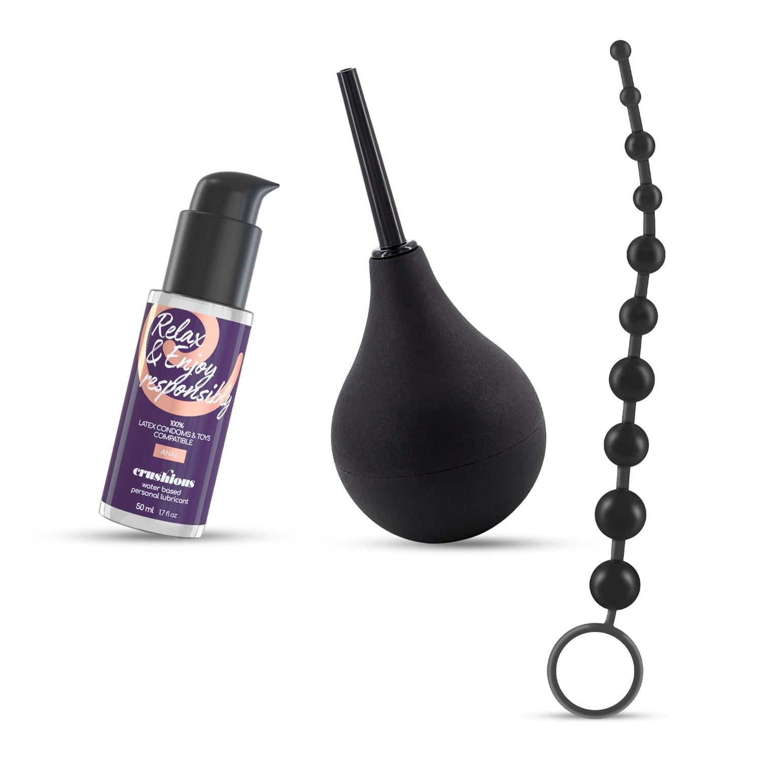 Set anal Crushious cu pere 90 ml, lanț cu 10 perle
