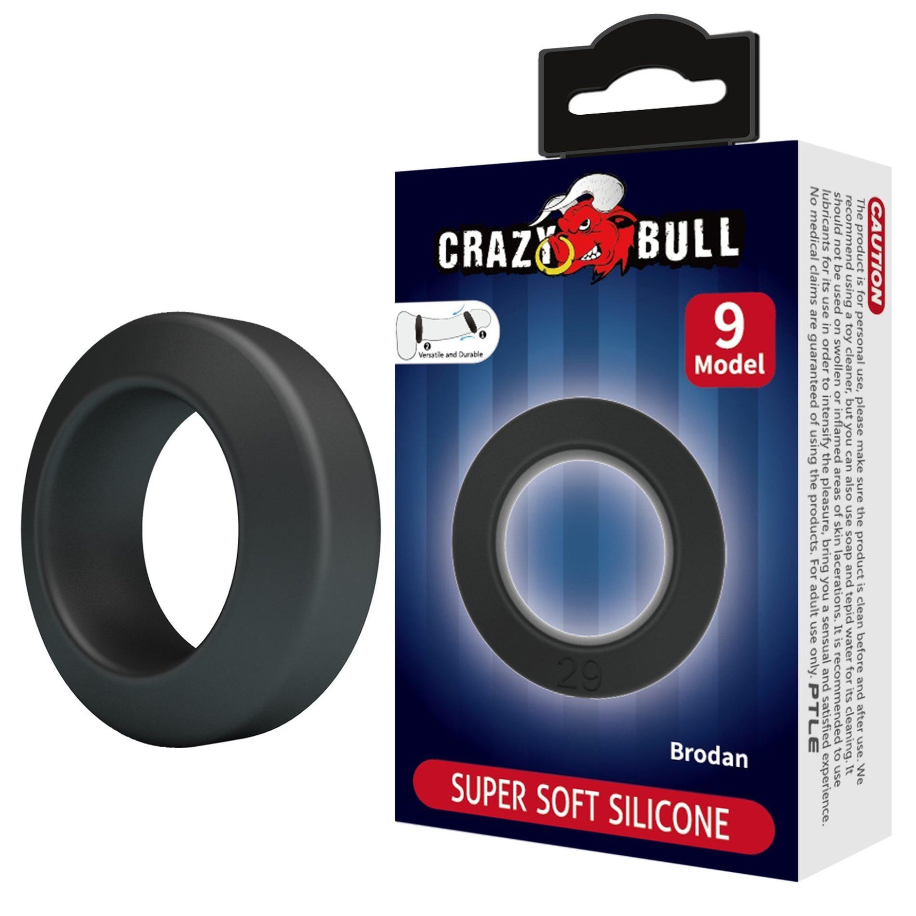 Inel pentru penis Crazy Bull Brodan din silicon, impermeabil, 3,8 cm