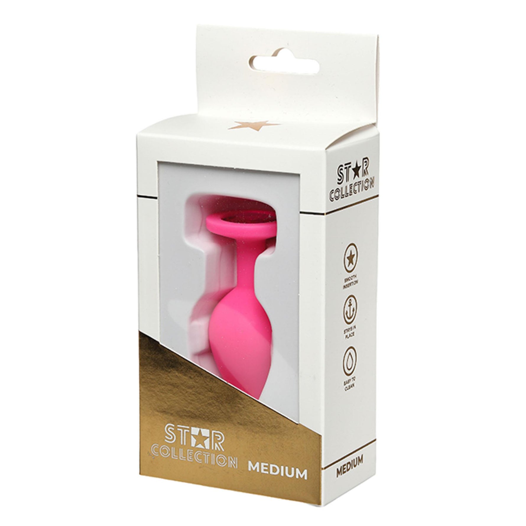 Plug anal din silicon Star Collection roz cu piatră M 8,5 cm