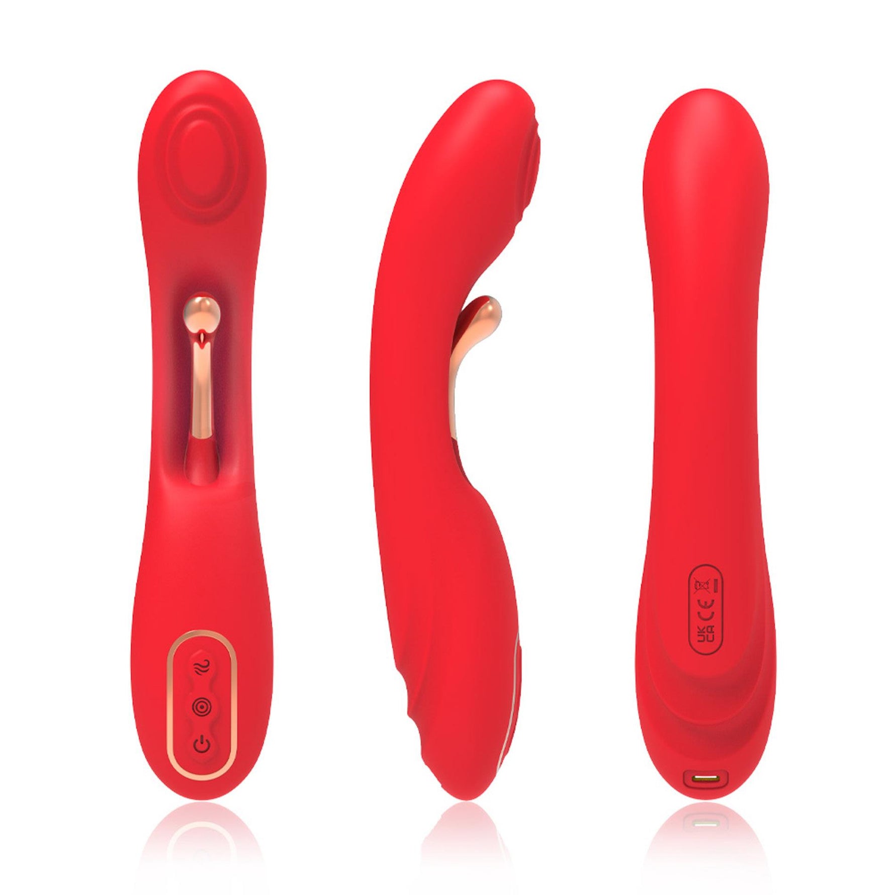 Vibrator cu punct G dublu, seria B Joy USB, 22 cm, roșu