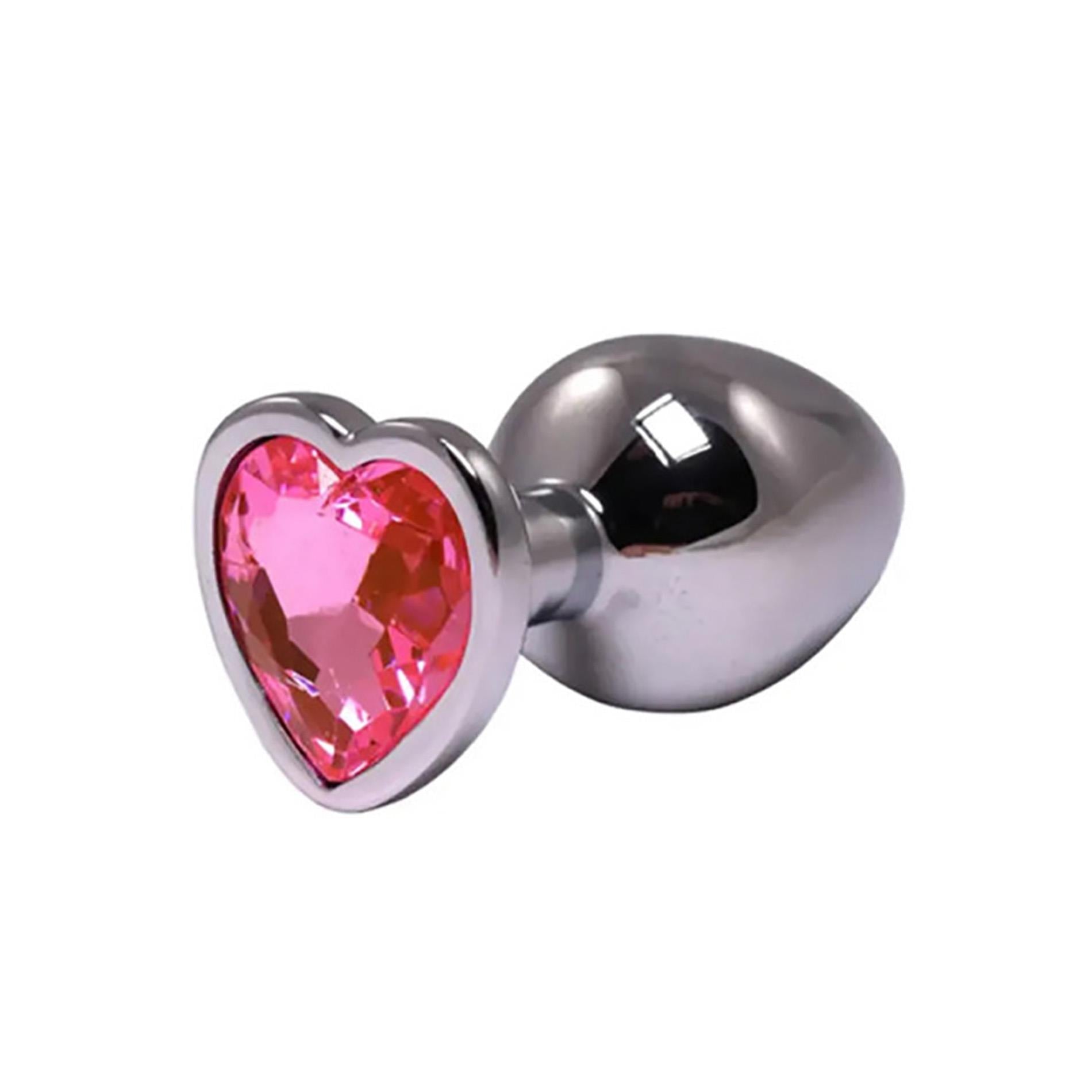 Plug anal cu inimă mică din argint și cristal roz Fantasy 7 cm