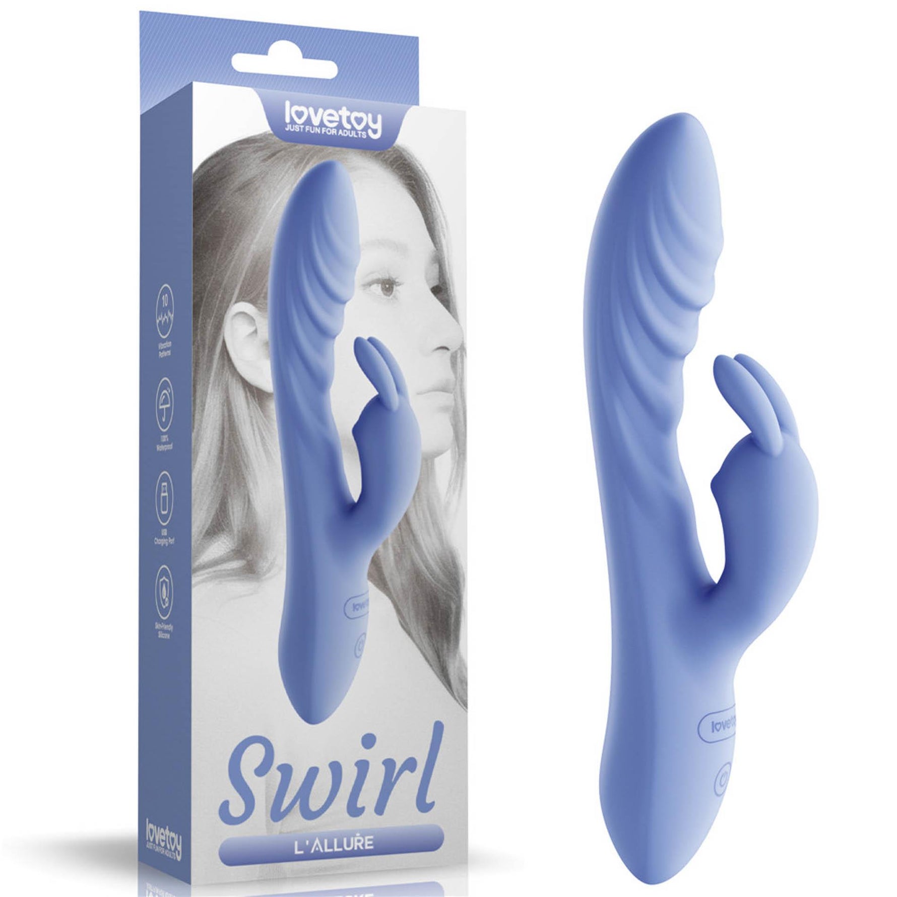 Vibrator USB Lovetoy Swirl din silicon, formă de iepuraș, 20,5 cm